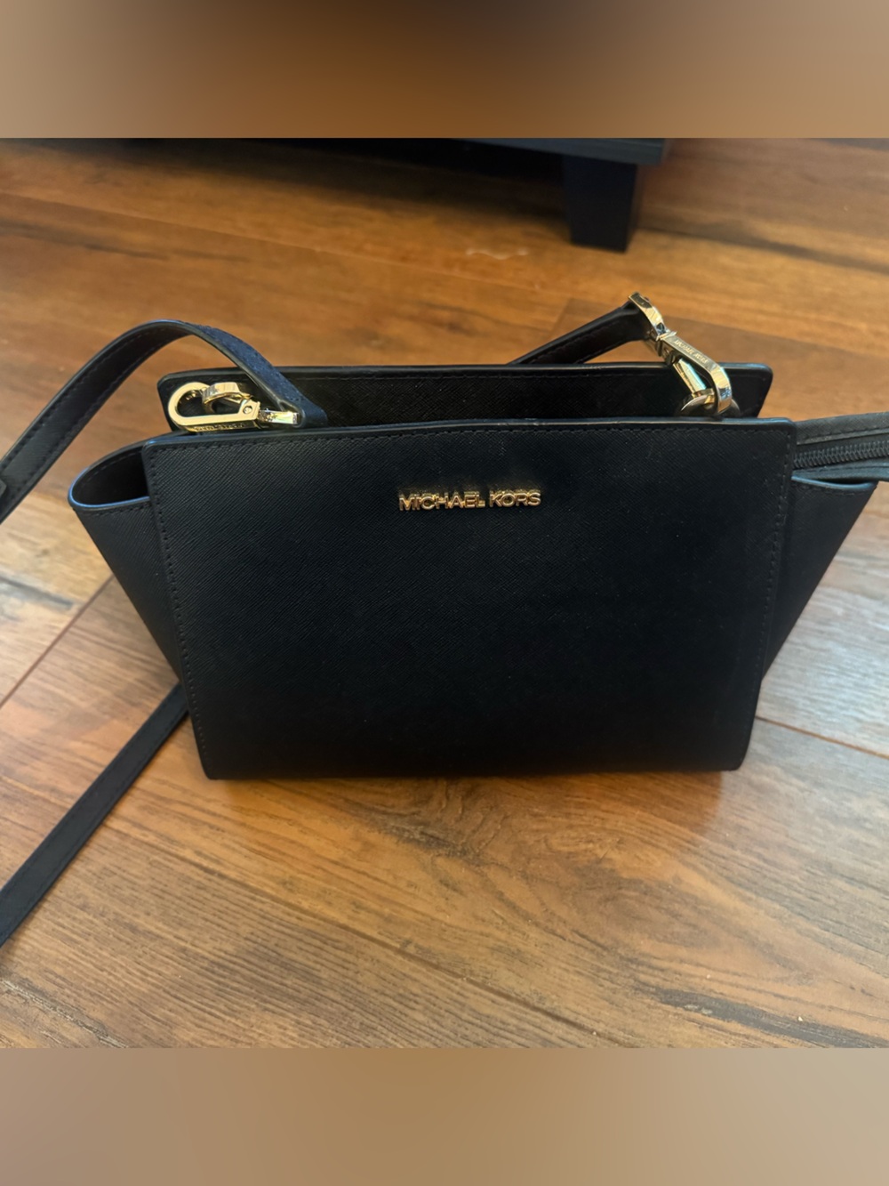 Michael Kors Black Leather Crossbody with Gold Hardware